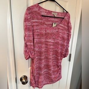 Dana Buchman Red and White Patterned Blouse